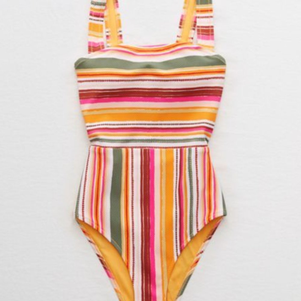 NWT | Aerie Pique Bandeau One Piece Swimsuit | Size: XL | Color: Pink & Orange
